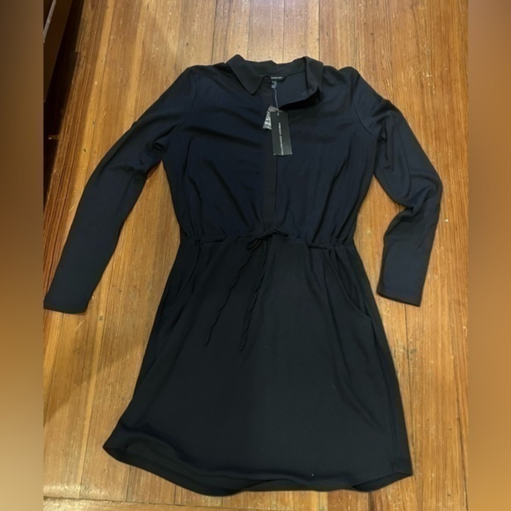NWT French Connection Navy Blue Dress w/ Ruffled Back & Draw String Wais…